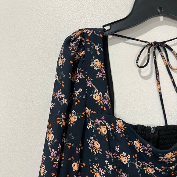 Julia Jordan Square Neck Floral A-Line Midi Dress Dark Teal Pockets Sz 10 - Picture 11 of 11